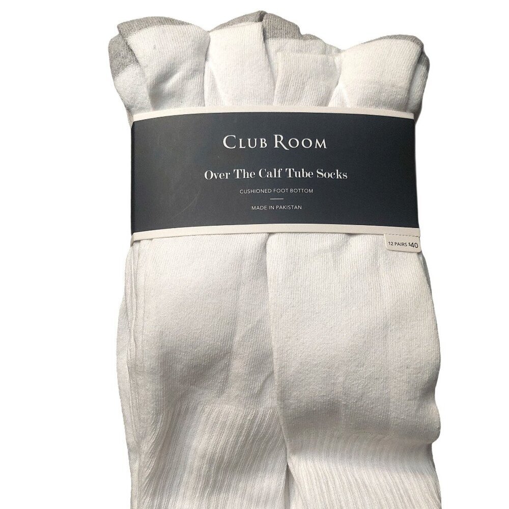 Club Room Over The Calf Tube Socks Bundle of 24 Pairs White Cotton Sz 10-13